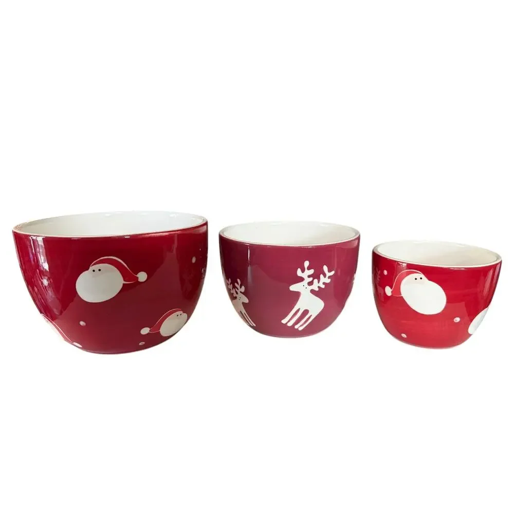 Christmas Holiday Red Nesting Assorted Reindeer & Santa Bowls